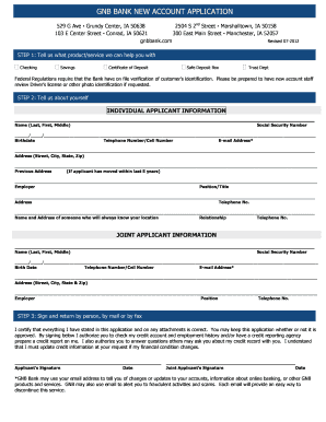 GNB Bank New Account Application