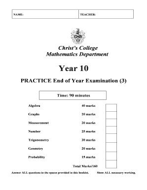 2014 Year 10 End of Year Practice Exam 3