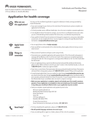 Kaiser Permanente Maryland Health Plan Application