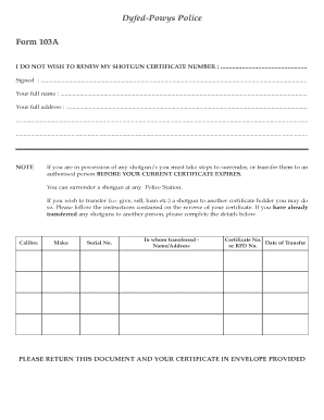 Shotgun Certificate Non-Renewal Form