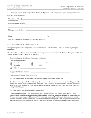 Bank Depositor Agreement