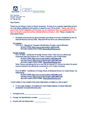 Alcoa Supplier Tax Documentation Request