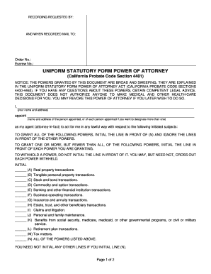 California Uniform Statutory Form Power of Attorney