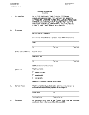 10222011 Proposal Submission Page 1 of 2 Template Version: SrC120110218 C RFP FORM A: PROPOSAL (See B8) 1 - winnipeg