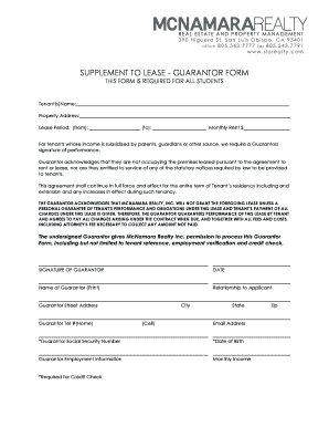 Supplement to Lease - Guarantor Form