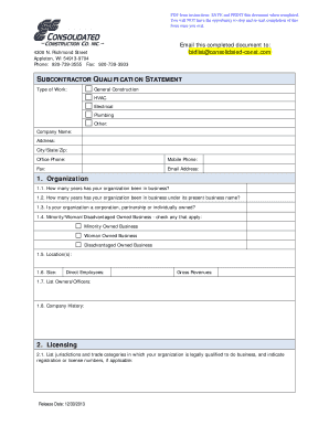 Subcontractor Qualification Statement