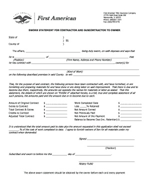 Sworn Statement for Contractor and Subcontractor to Owner