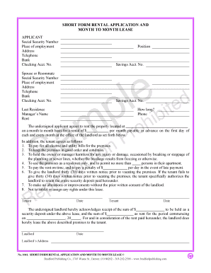 Short Form Rental Application and Month to Month Lease