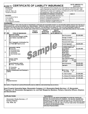 ACORD Certificate of Liability Insurance