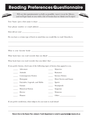 Reading Preferences Questionnaire