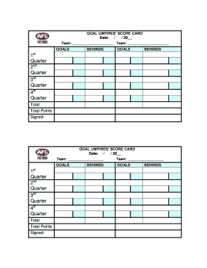 Goal Umpires Score Card