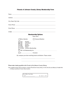 Friends of Johnson County Library Membership Form