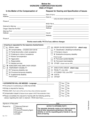 Oregon Workers' Compensation Hearing Request