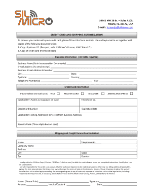 Credit Card and Shipping Authorization