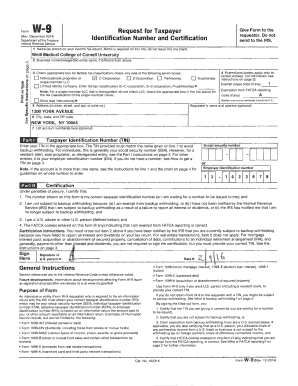 Form W-9 Request for Taxpayer Identification Number and Certification