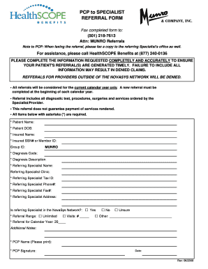 PCP to Specialist Referral Form