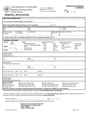 Texas Concealed Handgun License Renewal Application