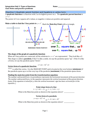 Quadratic Functions Worksheet