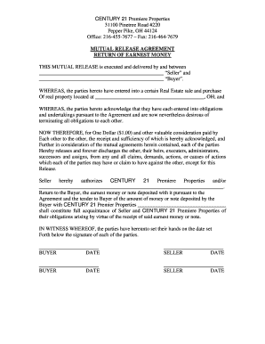 Fillable Online Mutual release of earnest money2 Fax Email Print ...