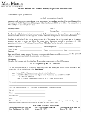 Contract Release & Earnest Money Disposition Form