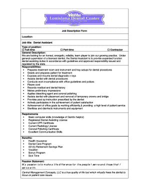 Dental Assistant Job Description Form