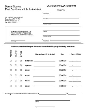 Dental Source Change/Cancellation Form