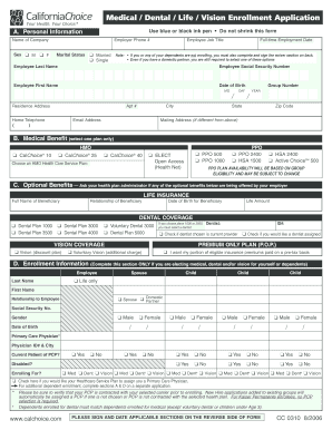 CaliforniaChoice Medical/Dental/Life/Vision Enrollment Application