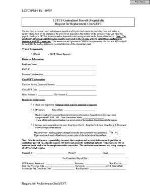 Request for Replacement Check/EFT