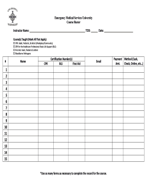 Emergency Medical Services Course Roster