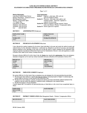 Long Beach Unified School District Employee Physician Pre-Designation Form