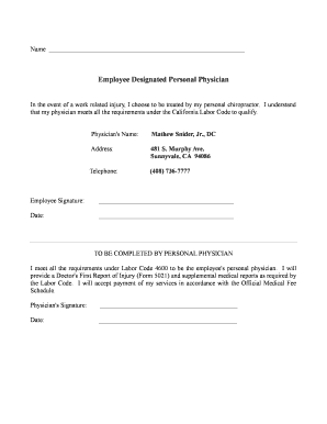 California Employee Designated Personal Physician Form