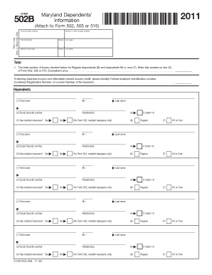Maryland Dependents Form 502B
