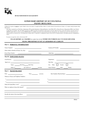 California Supervisor's Report of Occupational Injury or Illness