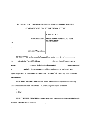 Order for Parenting Time Evaluation