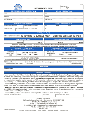 Vehicle Service Contract Registration
