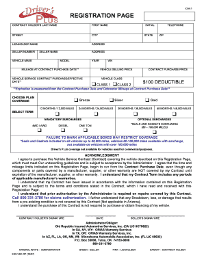 Vehicle Service Contract Registration