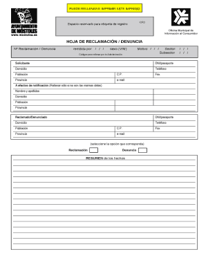 HOJA DE RECLAMACION / DENUNCIA