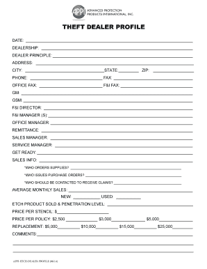 Theft Dealer Profile Form
