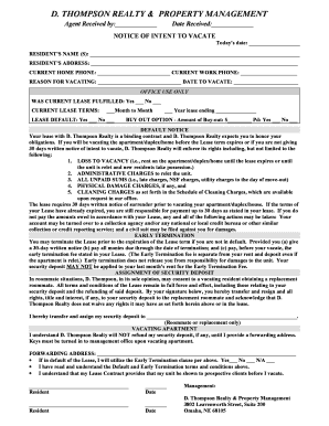 Notice of Intent to Vacate