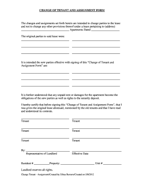 Change of Tenant and Assignment Form