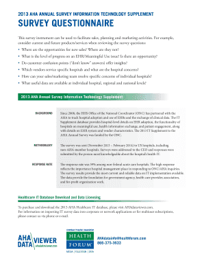 Fillable Online 2013 AHA ANNUAL SURVEY INFORMATION TECHNOLOGY ...