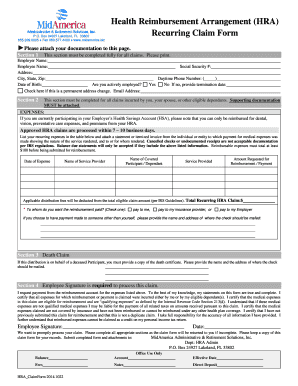 Health Reimbursement Arrangement (HRA) Recurring Claim Form