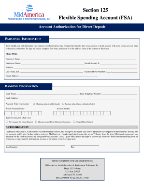 Section 125 FSA Direct Deposit Authorization