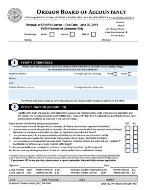 Oregon CPA/PA License Renewal Form