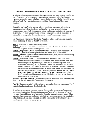 Baltimore Residential Property Registration Statement