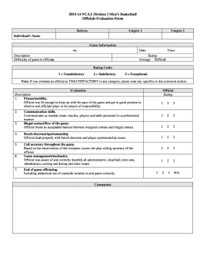 NCAA Basketball Officials Evaluation Form