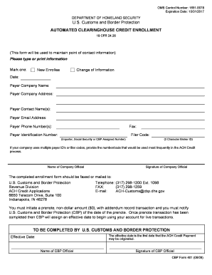 US Customs and Border Protection Automated Clearinghouse Credit Enrollment
