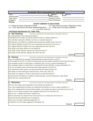 Basketball Skills Assessment Form