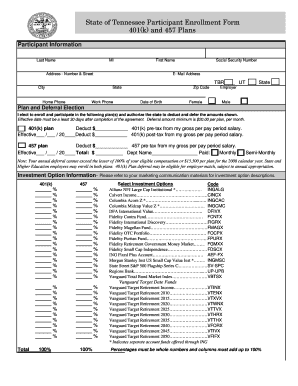 Tennessee 401(k) and 457 Plans Enrollment Form