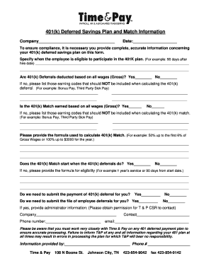 401(k) Deferred Savings Plan Information Form